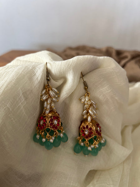 Kemp look alike rice pearls upon jhumkas