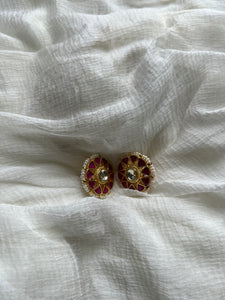 Kundan ruby flower studs