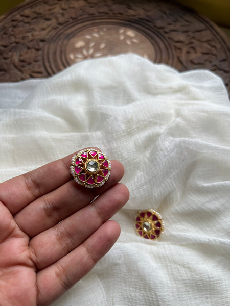 Kundan ruby flower studs