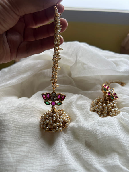 Lotus Kemp cluster bead jhumkas