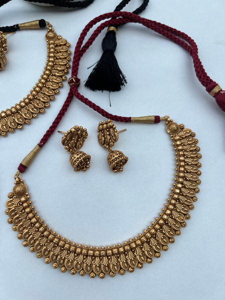 Antique matte designer necklace with jhumkas