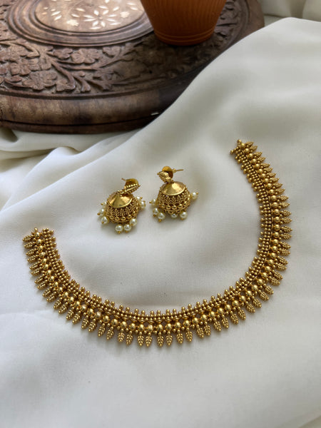 Kerala style mullamottu necklace with jhumkas