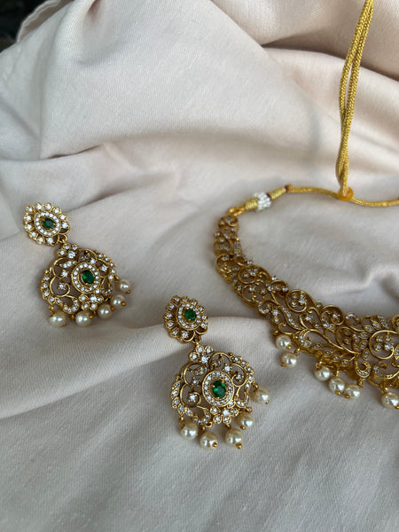 AD stone cutwork necklace with earrings