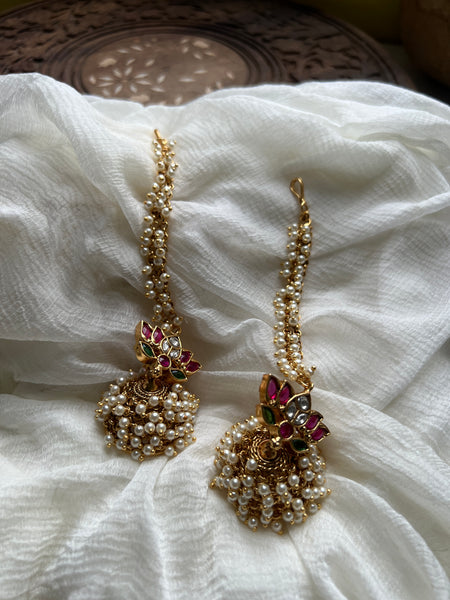 Lotus Kemp cluster bead jhumkas