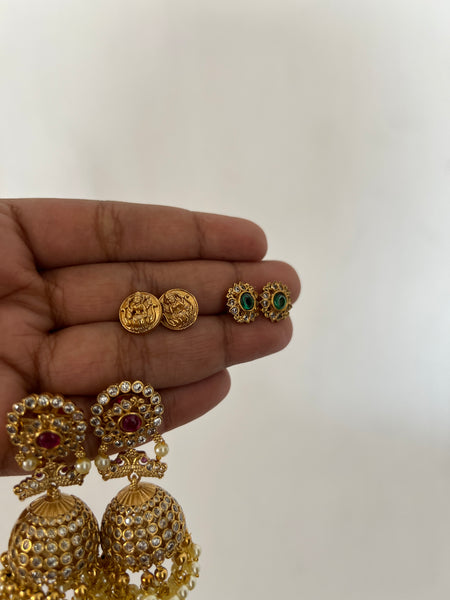 Stone bridal jhumkas with inter changeable studs