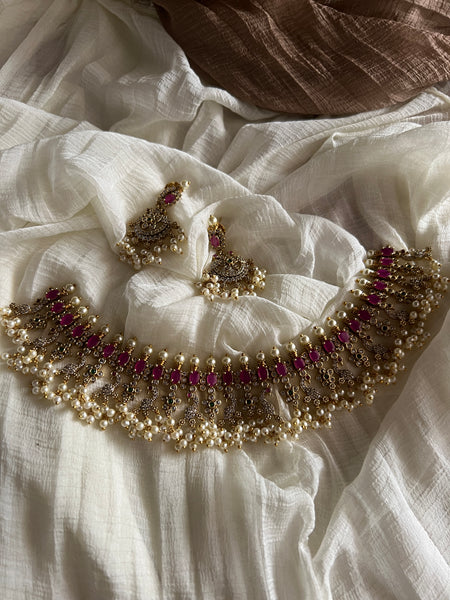 Ruby guttapusalu style necklace with earrings