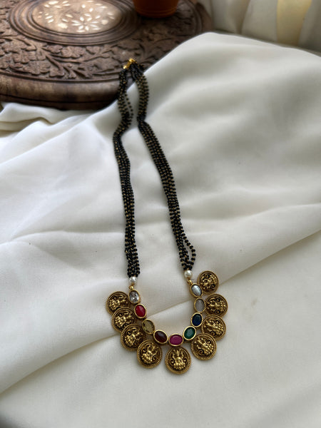 Antique Lakshmi navratna mangalsutra and studs