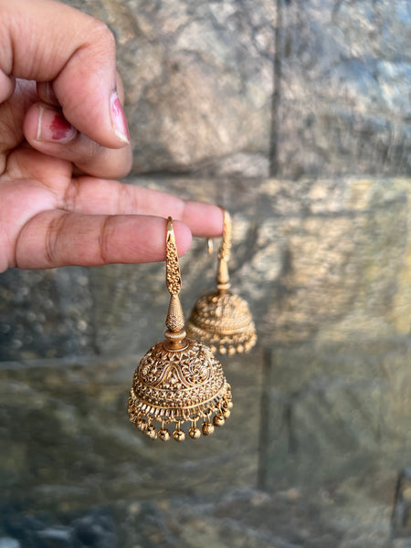 Antique matte hook jumbo jhumkas