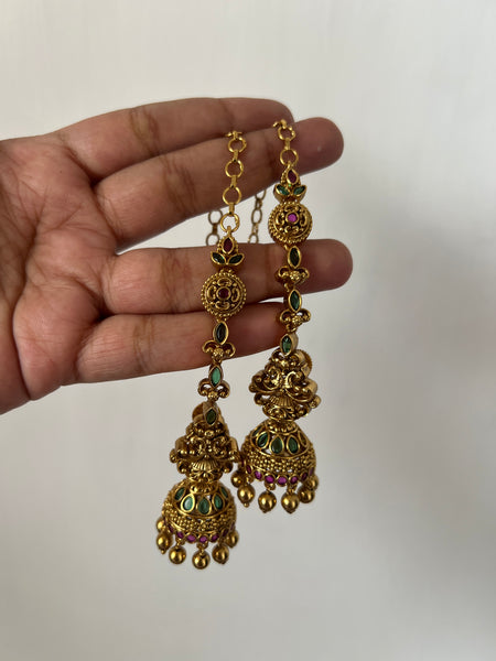 Kemp antique jhumkas with ear chain