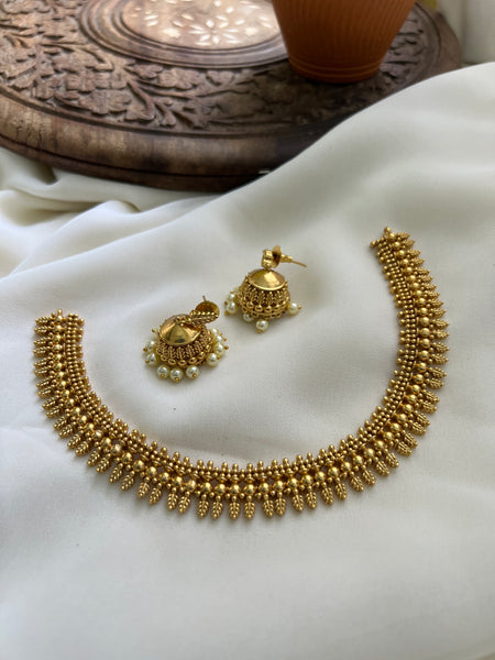 Kerala style mullamottu necklace with jhumkas