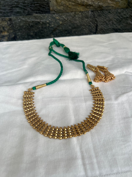 Matte antique necklace with jhumkas