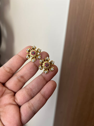 Antique stone flower studs