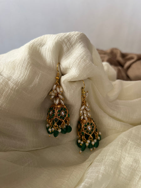 Kemp look alike rice pearls upon jhumkas