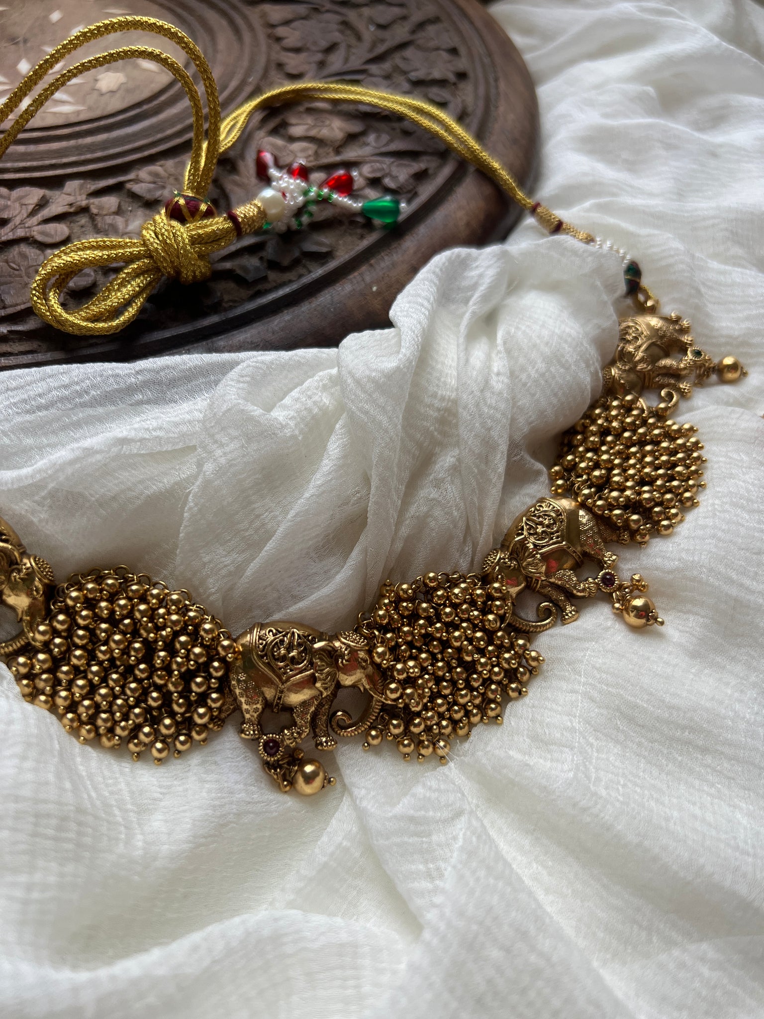 Antique Elephant cluster bead choker with studs