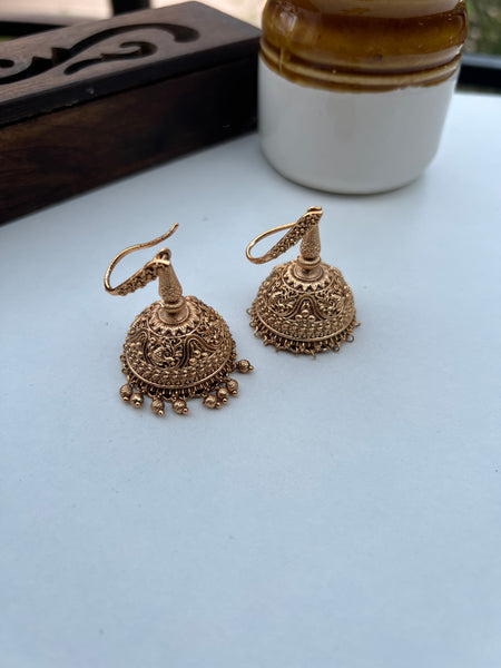 Antique matte hook jumbo jhumkas