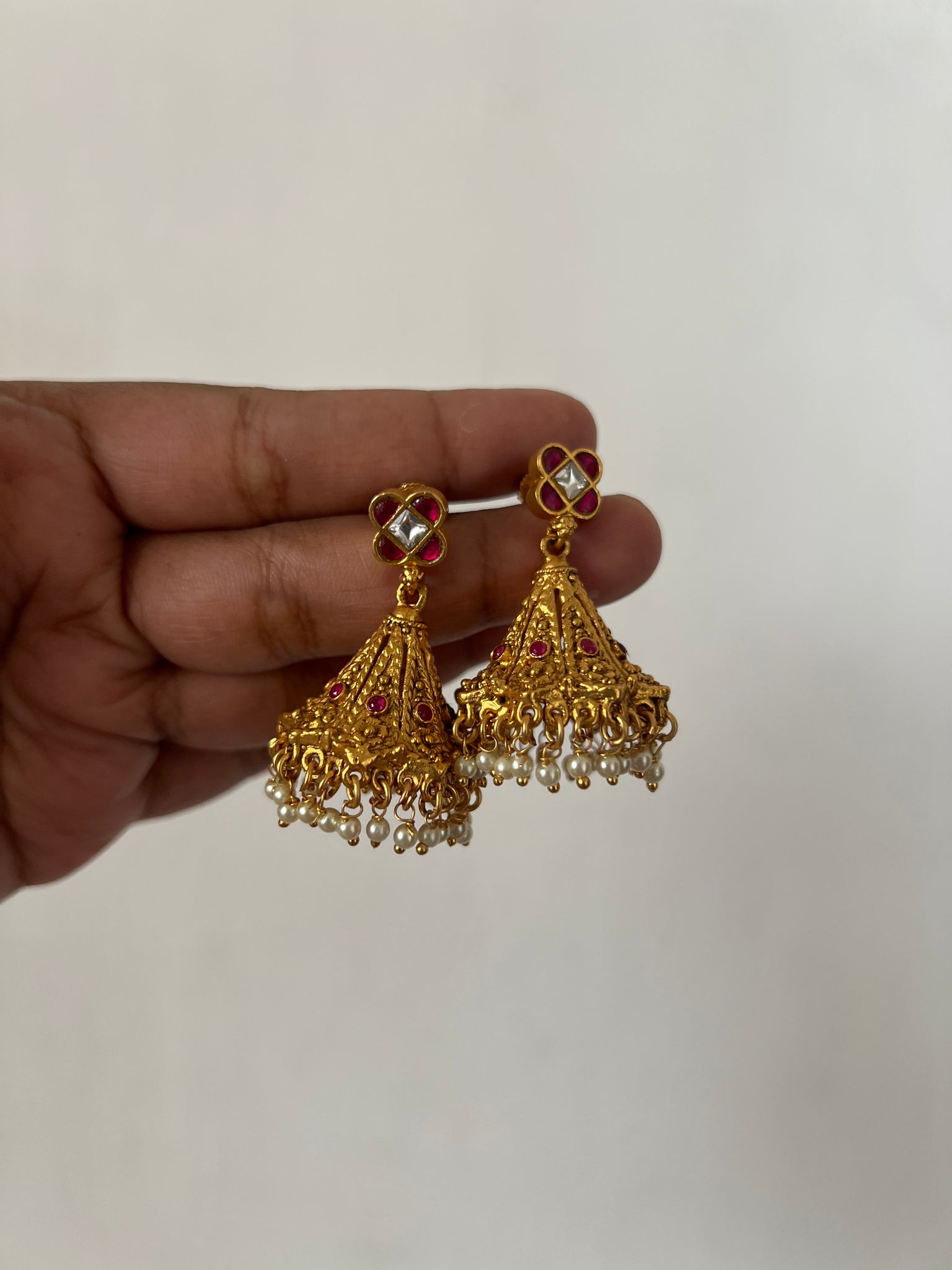 Kundan stud bridal jhumkas