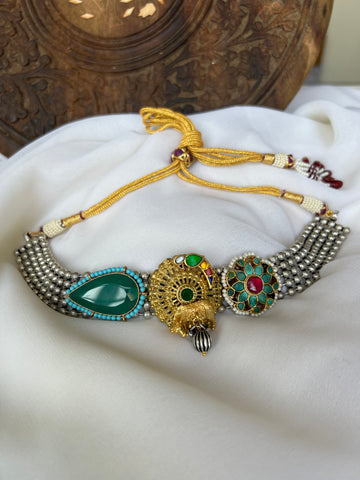 Reconstructed Kundan oxidised Choker with Jhumkas