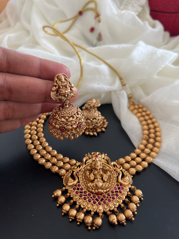 Kemp matte Lakshmi necklace with Jhumkas B