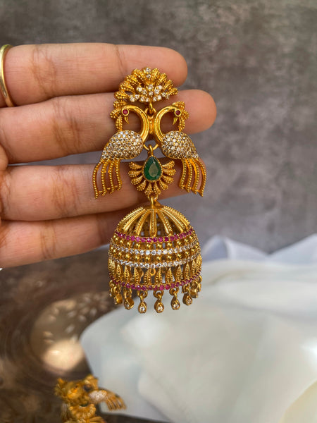 Jumbo peacock cutwork bridal Jhumkas