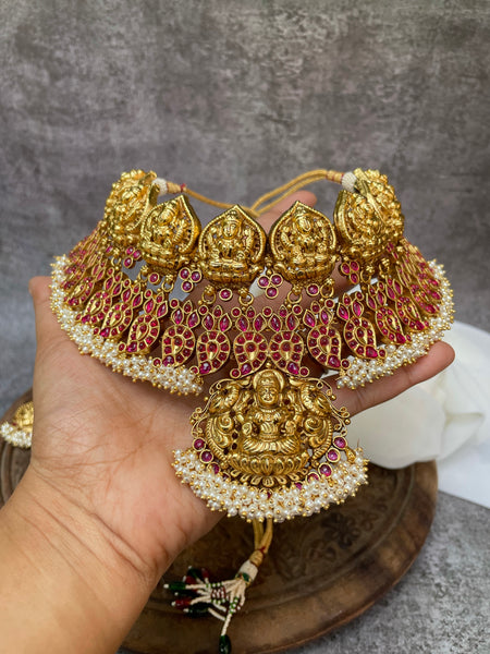 Bridal Nagas Lakshmi kemp Manga choker with studs