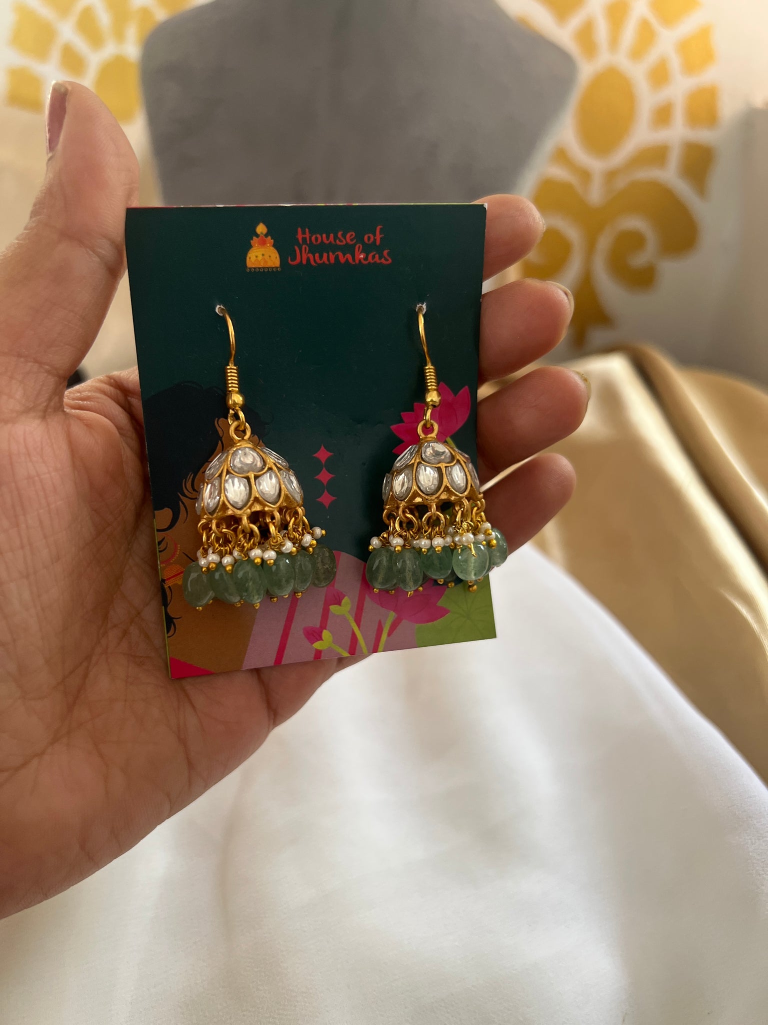 Elegant Kidney hook Gold Jhumka Earrings