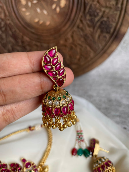 Kundan look alike kemp choker with Jhumkas