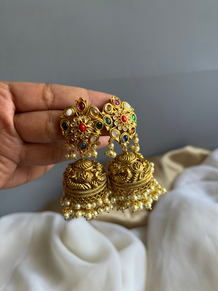 Navaratna floral Nagas Jhumkas