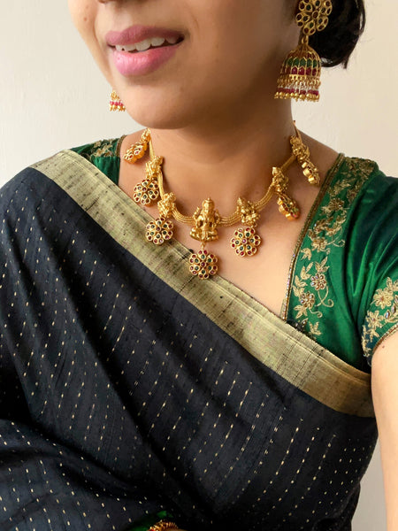 Lakshmi kemp flower necklace with jhumkas