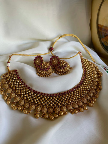 Gold like kemp flower necklace with jhumkas