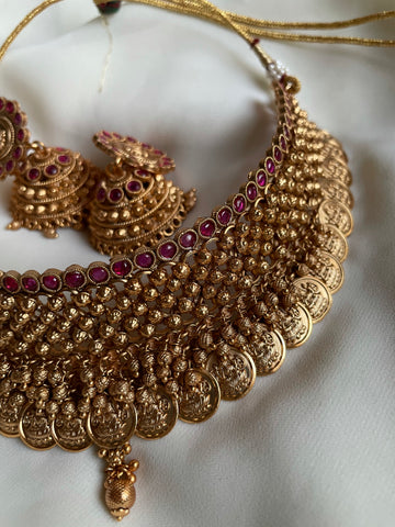 Antique bridal coin stiff necklace with Jhumkas