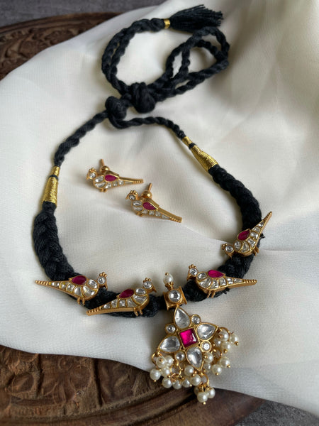 Kundan parrot choker with parrot studs