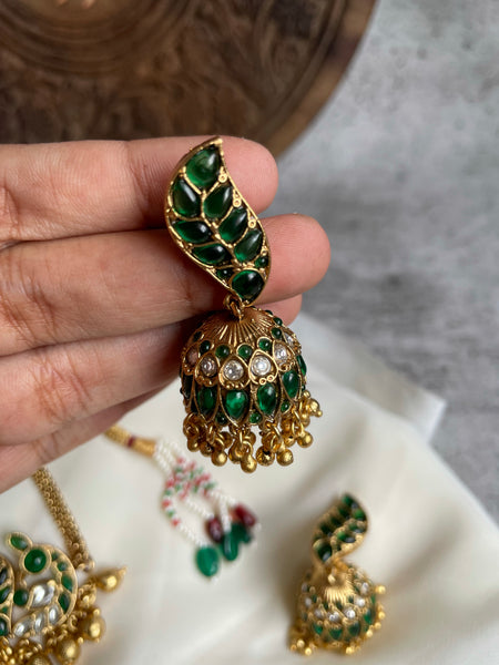 Kundan look alike kemp choker with Jhumkas