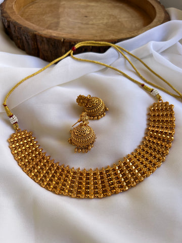 Matte designer necklace with Jhumkas