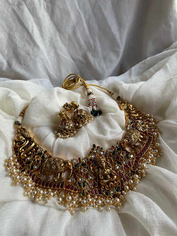 Kemp Gajalakshmi Necklace with Jhumkas