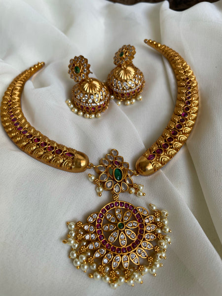 Kemp pendant with hasli necklace and Jhumkas