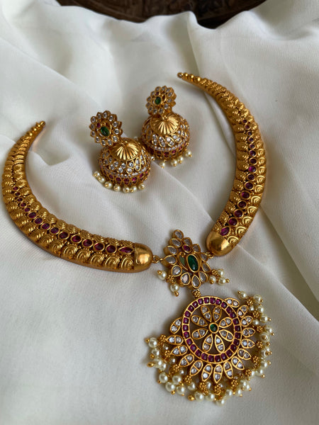 Kemp pendant with hasli necklace and Jhumkas