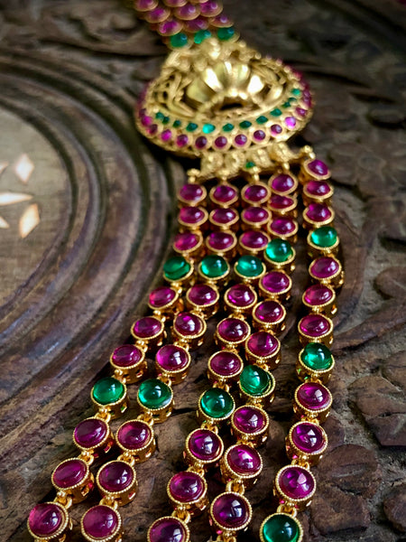 5 layer Kemp Lakshmi Haram with jhumkas