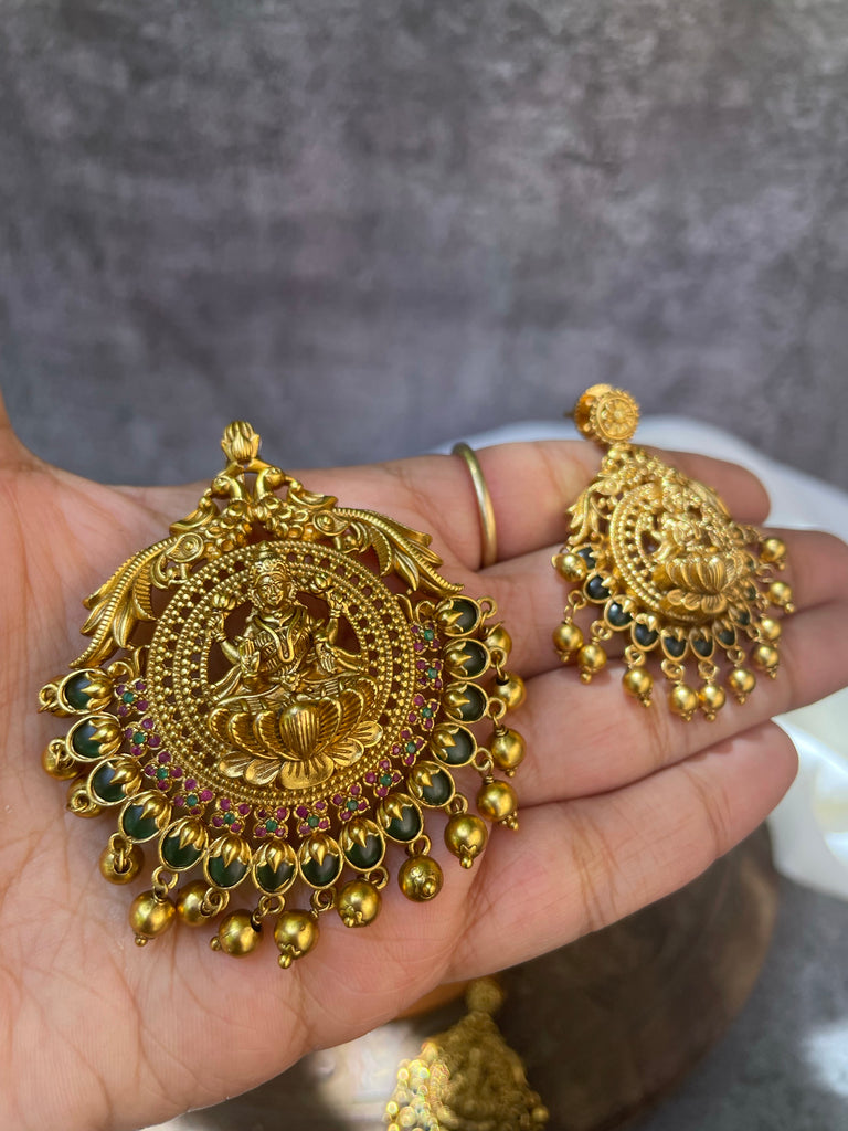 Buy Traditional Gold Design Ruby Emerald Stone Lakshmi Coin Stud Earring  for Women