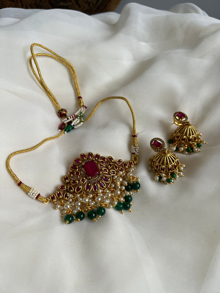 Kemp peacock choker with jhumkas