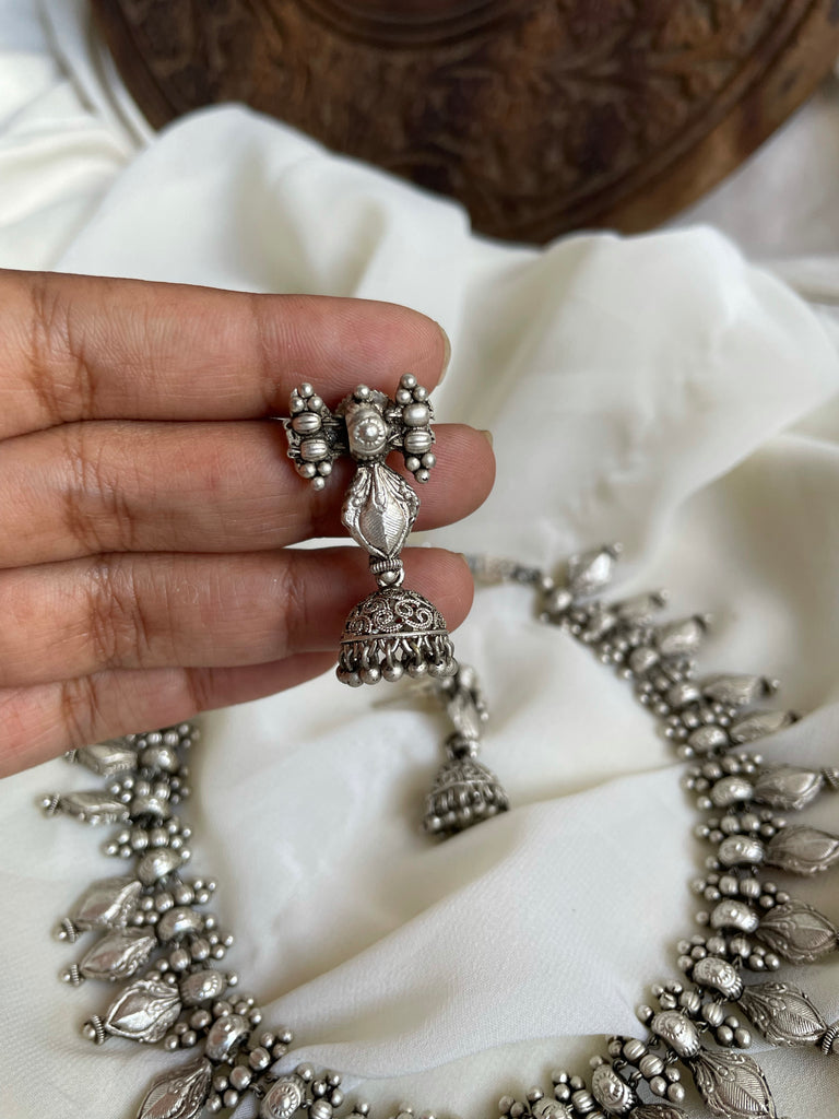 Oxidised Necklace set with long and short Necklace, Earrings, Ring, Nosepin  and Bracelet