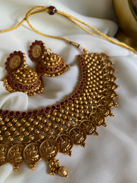 Lakshmi bridal coin necklace with Jhumkas