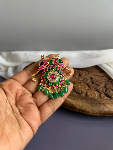 Double parrot Kundan flower tika/pendant