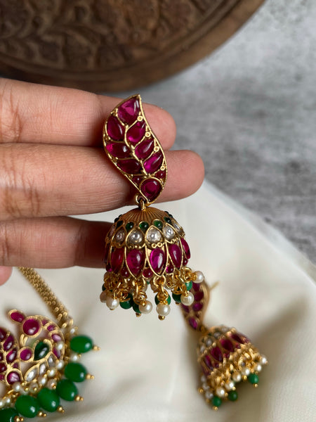 Kundan look alike kemp choker with Jhumkas