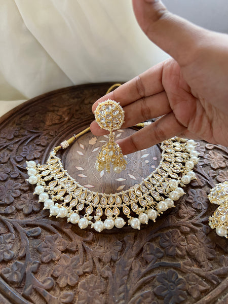 Kundan look alike necklace with Jhumkas