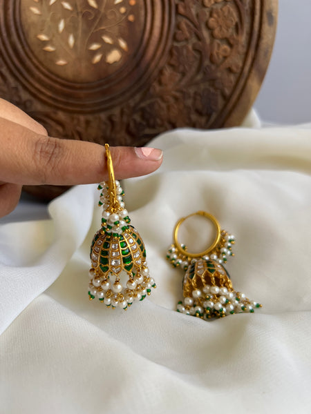 Emerald white Kundan Bali jhumkas