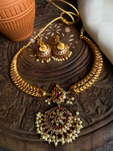 Kemp pendant with hasli necklace and Jhumkas