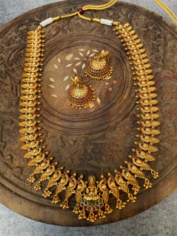 Lakshmi peacock Haram with kemp Jhumkas