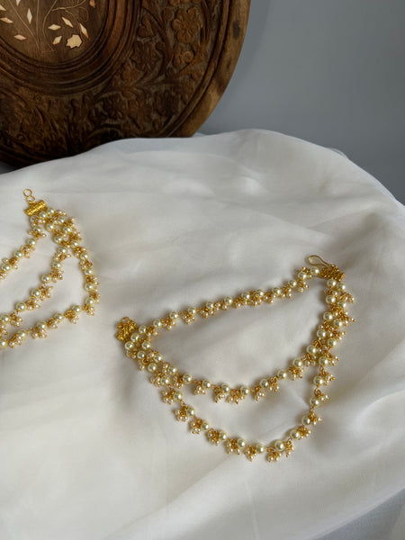 Pearl 3 line earrings chain