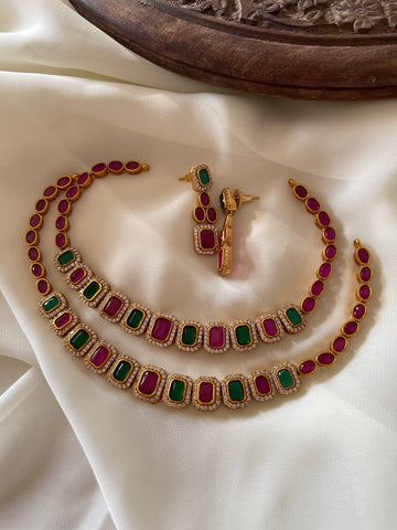 Ruby green necklace with ad stone border