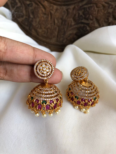 AD stone cutwork Jhumkas